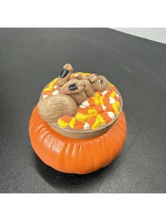 Vintage Dona's Mold Squirrel Candy Corn Trinket Box Candy Dish Halloween Decor