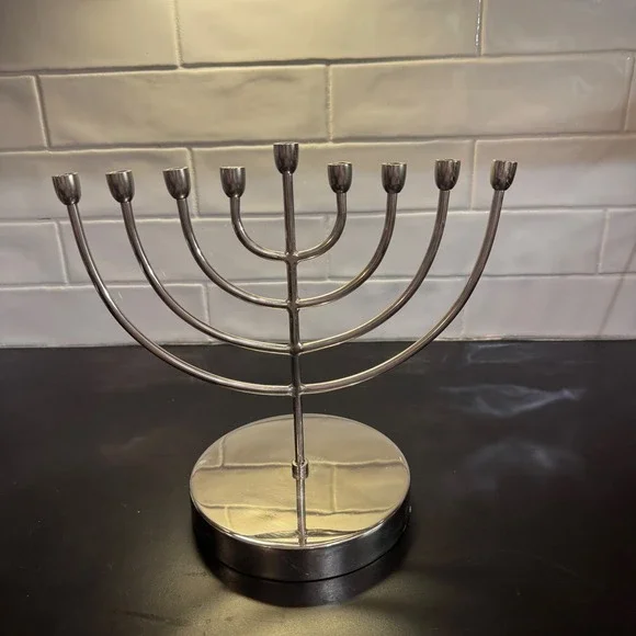 Pottery Barn Menorah Home Large Silver Modern Polished Metal Hanukkah 2667219