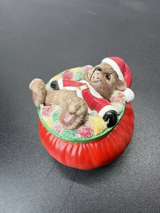 Vintage Dona's Mold Bear Sugar Gum Drops Trinket Box Candy Dish Christmas Decor