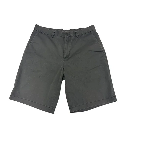 Banana Republic Mens Emerson Shorts 32 Gray Chino Flat Front‎ Stretch Cotton