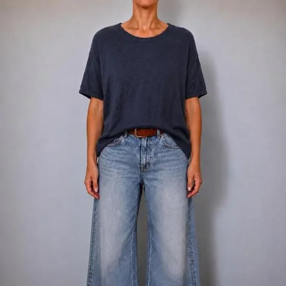 Vintage Banana Republic Linen Navy Oversized Short Sleeve Knit Top Size S/M