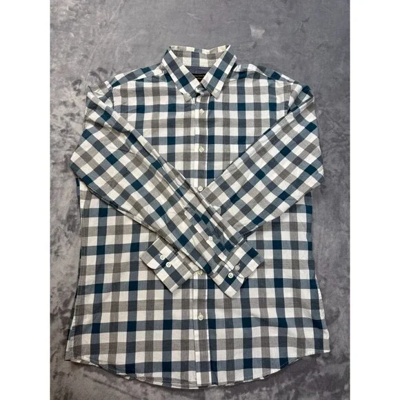 Banana Republic Mens Large Blue Plaid Soft Wash Slim Fit  Button Down Shirt