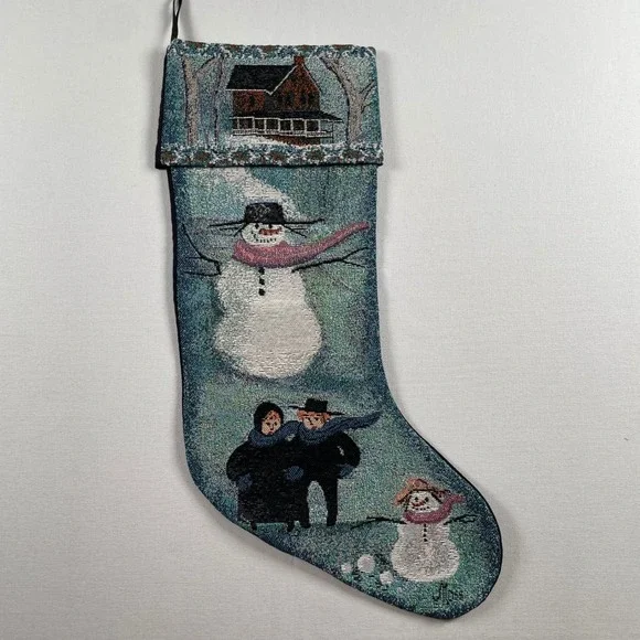 P Buckley Moss Christmas Stocking Tapestry Holiday Decor Amish 1999 Snowman‎ VTG