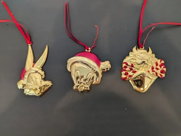 Looney Toons 3 Ornament Gold Tone Signed Vintage'97 Gloria Duchin Warner Brother