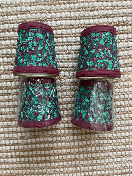 Vintage Christmas Holly Fabric Mini Clip-On Lamp Shades 4”