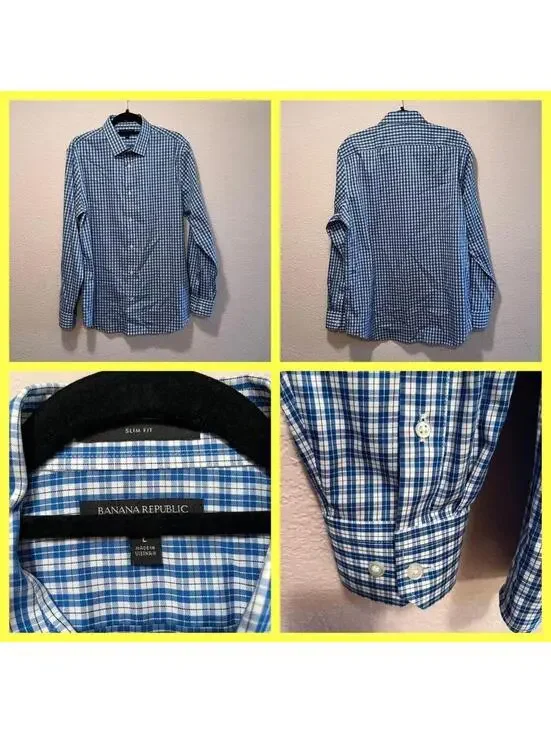 Banana Republic Slim Fit Blue Checkered Dress Shirt