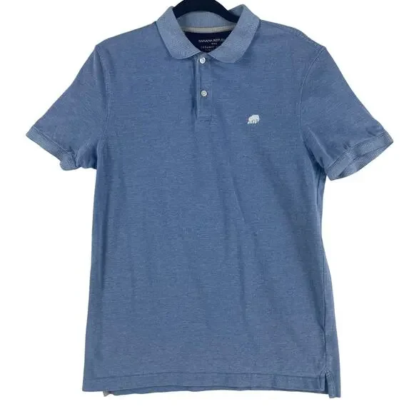 Banana Republic Mens Birdseye Organic Cotton Pique Polo SZ M Antique Blue