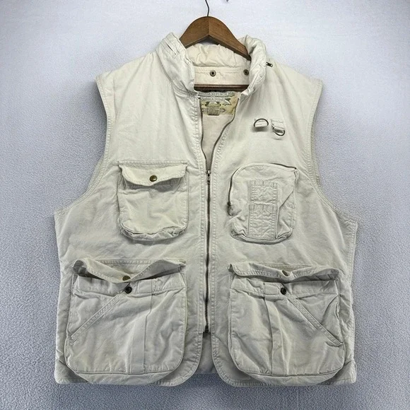 Vintage Banana Republic Vest Men's Large Beige Safari Travel Utility Canvas 90s