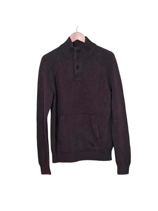 Banana Republic Factory Henley Sweater Men M Brown Textured Cotton LS Crew Neck