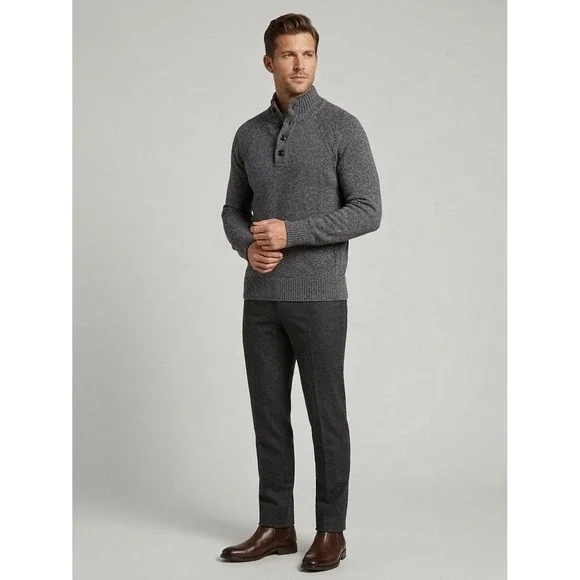 Banana Republic Recycled Wool Italian Yarn Mock Neck Button Sweater Grey Size S