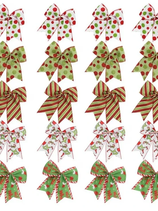 Holiday Decorative Ribbon Bows. Grinch Theme Green,  Red Polka Dot & Stripes.