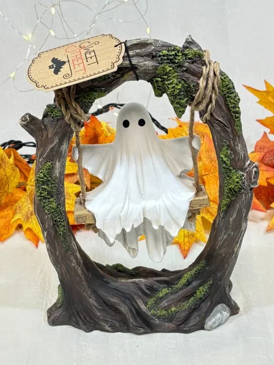 Sweet Street Figurine Halloween Ghost On Tree Swing  Figure Tabletop NEW