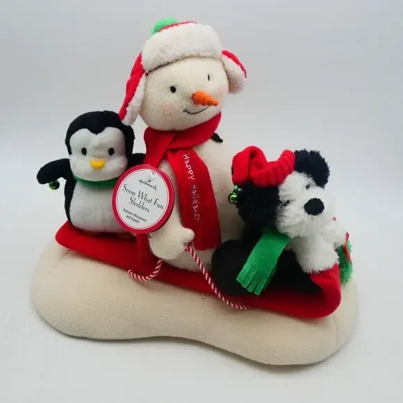 NEW 2007 Hallmark Jingle Pals Snow What Fun Sledders Snowman Dog Penguin Music