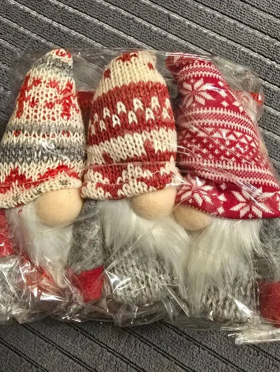 Holiday Nordic Gnome Plush Figurine - Red & Gray Hats. 6 Piece Set. NWT.