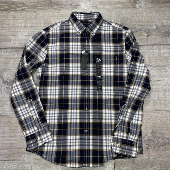 Banana Republic Shirt Mens Medium Blue Plaid Slim‎ Fit Untucked Long Sleeve