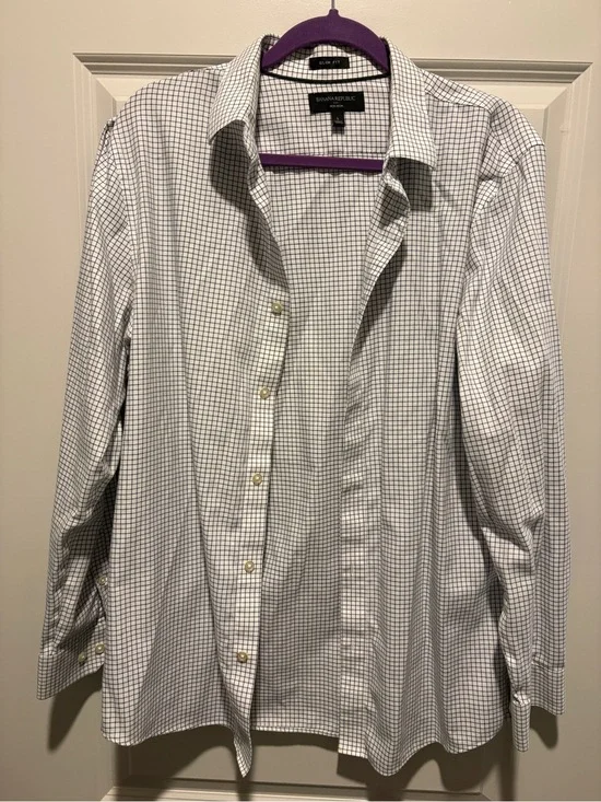 Banana Republic White Shirt with Navy Grid Check