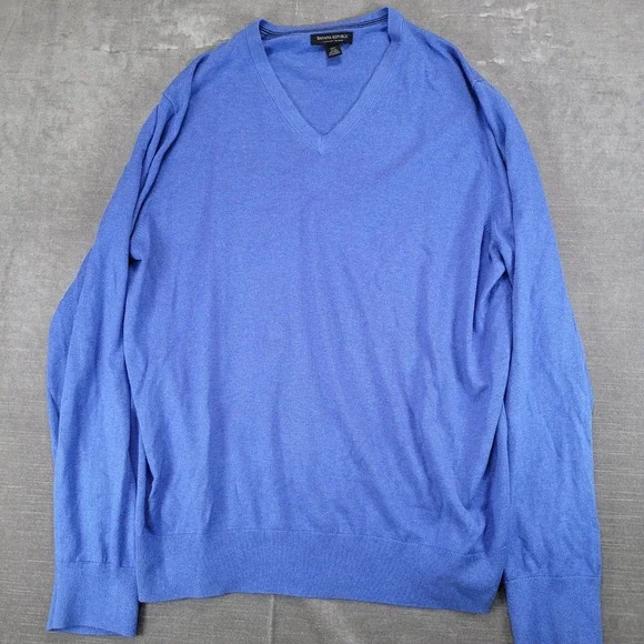 Banana Republic Luxury‎ Blend V Neck Sweater Mens XL Blue Silk Cotton Cashmere