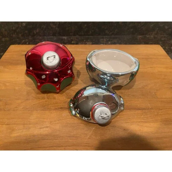 2 Ceramic Christmas Ornaments treat Trinket Dish