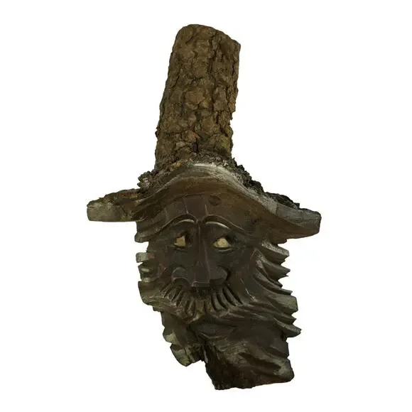 Vintage Wooden tree carving spirit old man wood‎ plaque 9” Tall Whimsical Decor