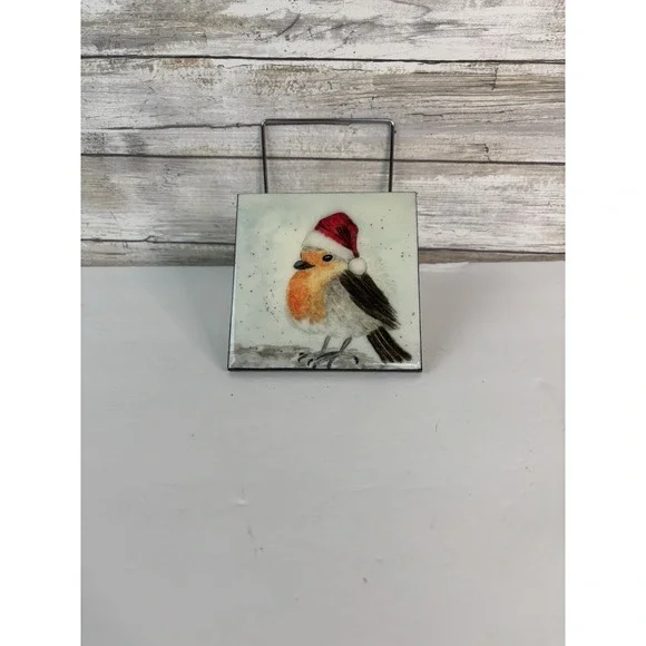 Decorative Tile  Painting of Bird Holiday Christmas Artist Signed