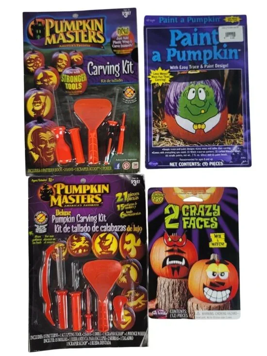 Halloween Carving Decorating Kits Lot x4 Pumpkin Masters 2 Crazy Faces Paint NEW