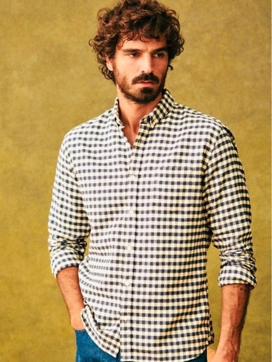 BANANA REPUBLIC Men’s Camden Fit Linen Gingham Check Button Down Shirt M