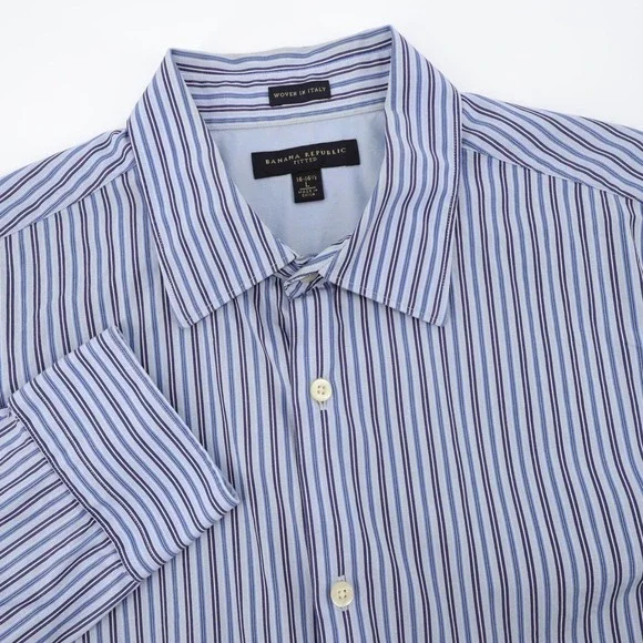 Banana Republic Fitted Striped Button Up Blue Long Sleeve Mens Large Shirt