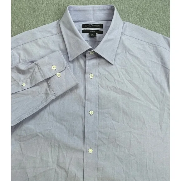 Banana Republic Shirt Mens Large Striped 100% Cotton Slim Fit Button Up Monogram