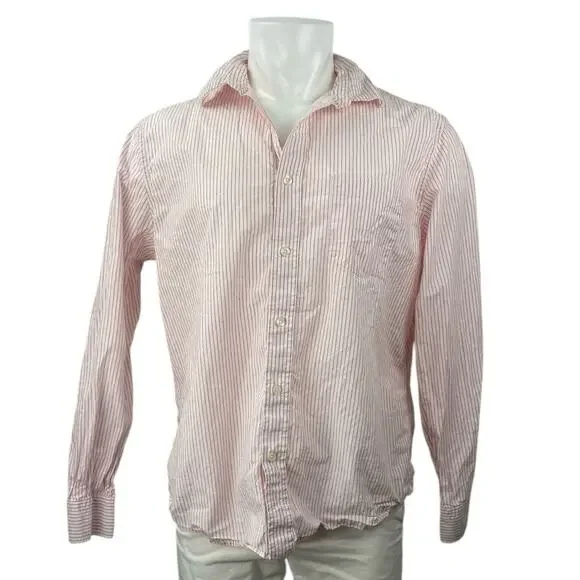 Banana Republic Untucked Men's Pink White Striped Long Sleeve Button Shirt Top L