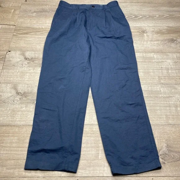 Banana Republic Trousers Mens 31x32 Blue Pleated Linen Blend Safari Travel Pant