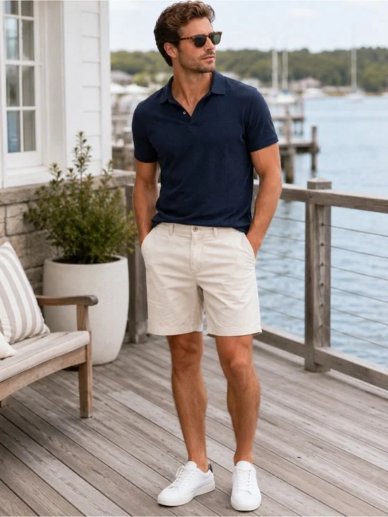 Banana Republic Men’s Cream Chino Shorts Flat Front Cotton Preppy Casual 32