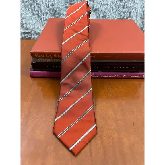 NWT‎ Banana Republic Orange Diagonal Stripe Tie One Size Silk Blend