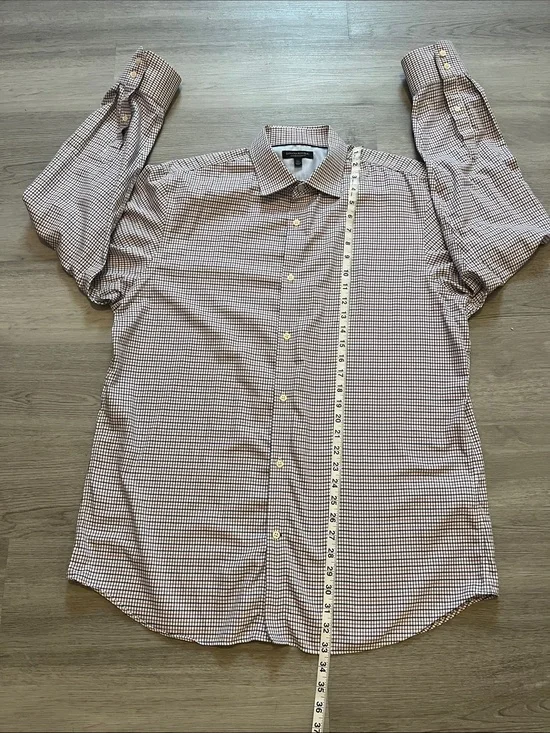 Banana Republic Men's Burgundy and White Check Dress Shirt