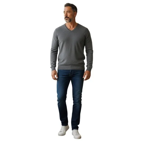 Banana Republic Mens V Nk Sweater Luxury Blend Silk Cotton Cashmere Gray‎ Size L