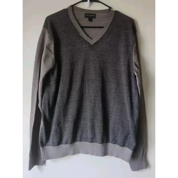 Banana Republic Men's Long Sleeve Glen Plaid Sweater Gray/Blue‎ Size Large