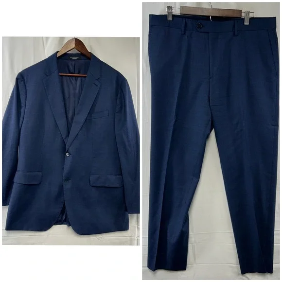 Banana Republic Suit Mens 46R 36x29 Blue Reda Flexo Italian Wool Nailhead Slim
