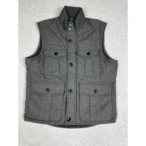 Banana Republic Vest Mens XL Gray Wool‎ Quilted Insulated Full Zip Pockets Warm