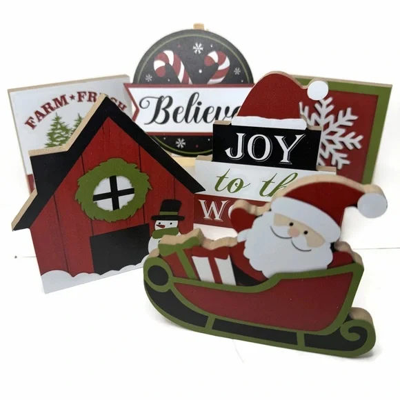 Festive Holiday Tiered Tray Decor Lot 7 Pieces