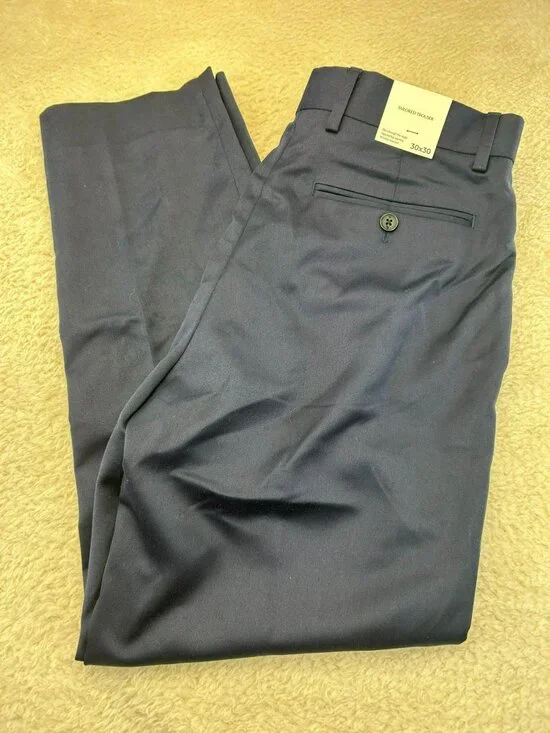 Banana Republic Mens Tailored Navy Blue Trousers Size 30x30 Wrinkle-Resistant Ne