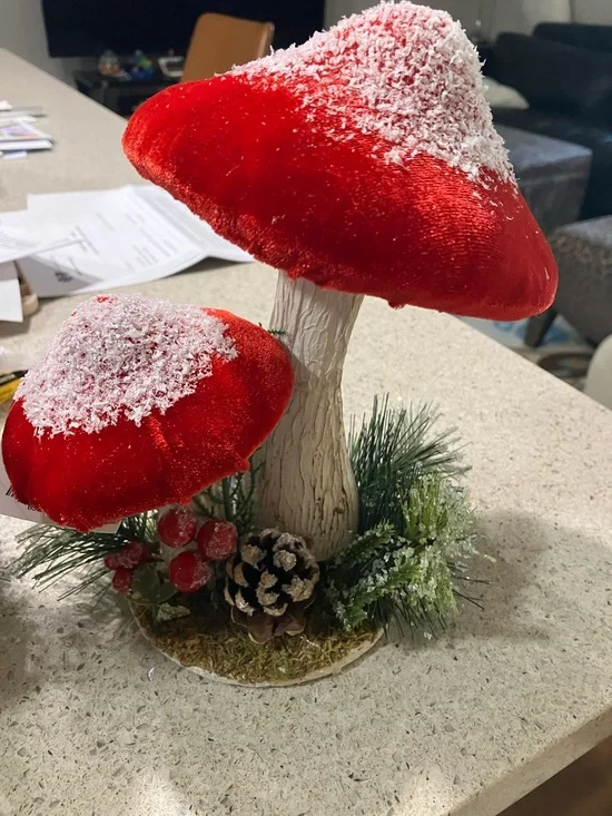 Holiday Red Velvet Mushroom Table Decor