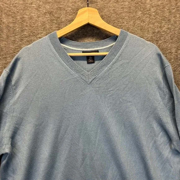 Banana Republic Mens XL Blue Silk Cashmere V-Neck Sweater Light Knit Long Sleeve