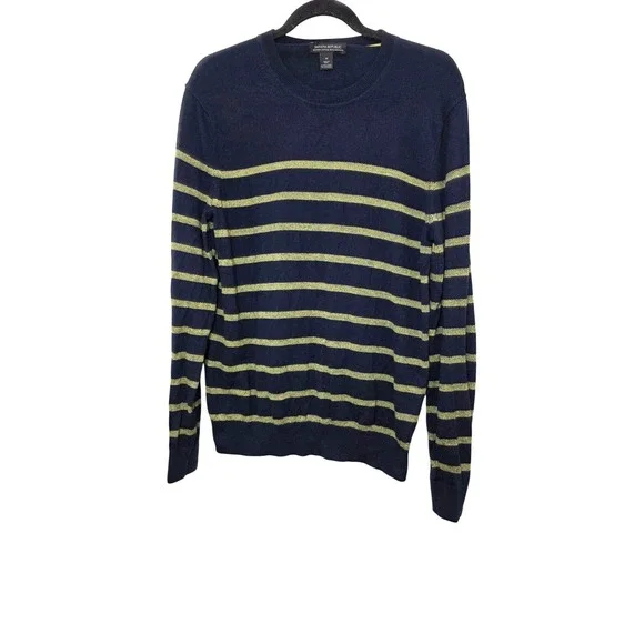 Banana‎ Republic Navy & Yellow Striped Sweater M 85% Pima Cotton 15% Cashmere