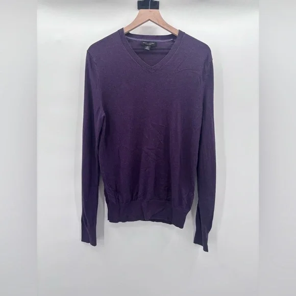 Banana Republic Luxury Blend Fine Knit V-Neck Sweater Medium in Plum Purple