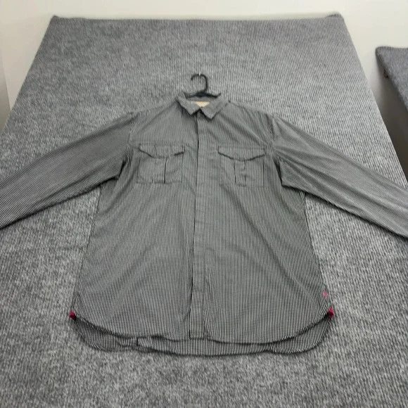 Banana Republic Button Down Men XL Black Cotton Gingham Tailored Slim Fit Casual