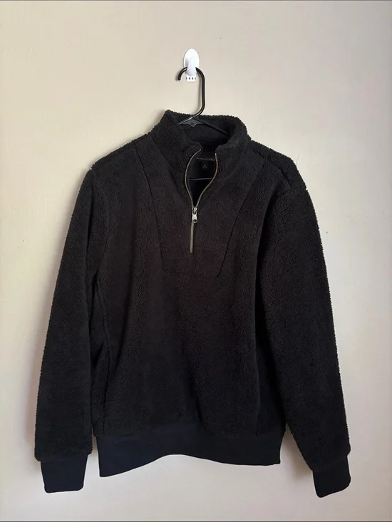Banana Republic Men's Black Quarter-Zip Sherpa Pullover Sweater size medium