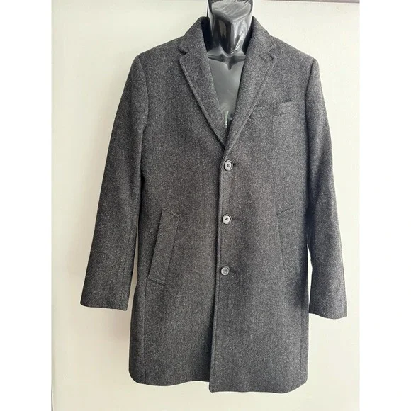 Banana Republic Coat Mens L Gray Wool Donegal T Tweed Overcoat Button Front