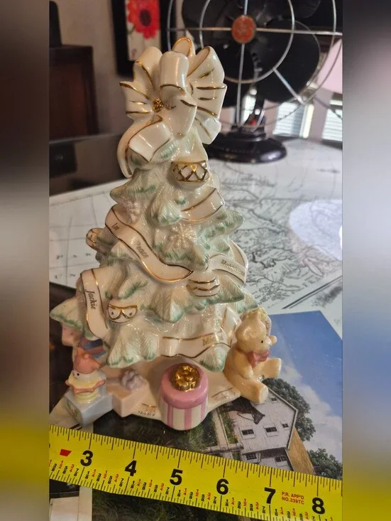 Lennox Porcelain White and Green Holiday Tree Figurine with Gold Accents