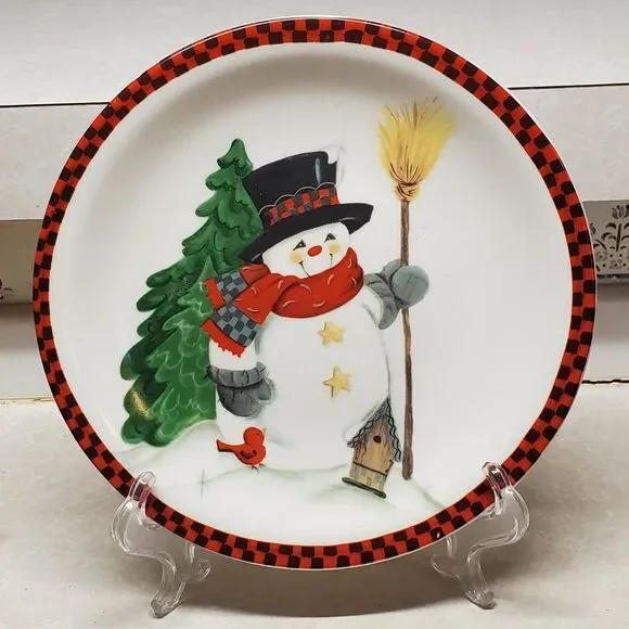 Vintage Studio 33 Christmas Holiday Snowman with broom plate 8