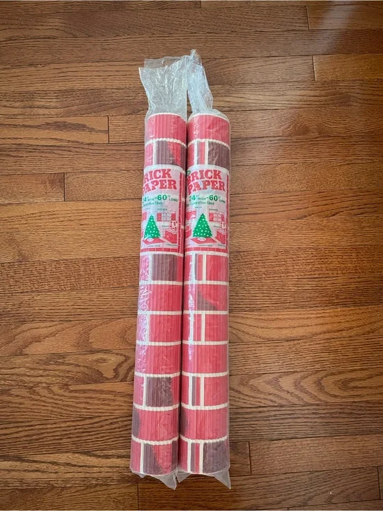 Vintage Brick Paper Christmas Fireplace Original Package 2 Rolls