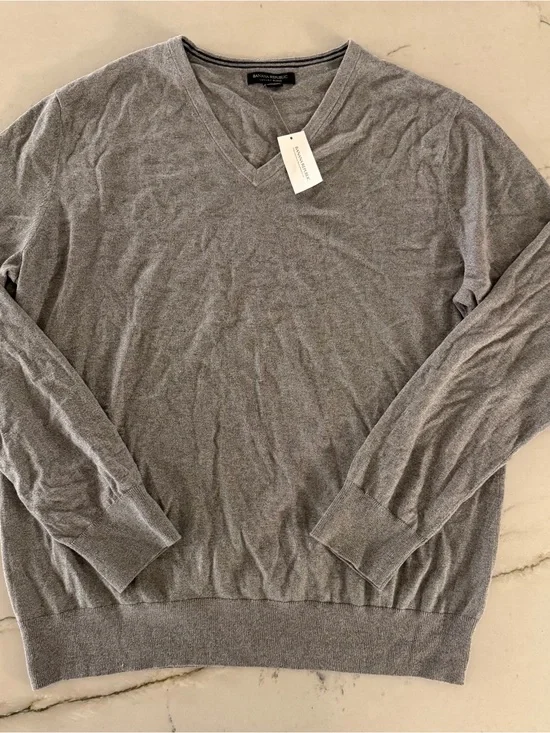 Banana Republic Mens Luxury Blend Silk Cotton Cash V-Neck Sweater Gray NWT Sz XL